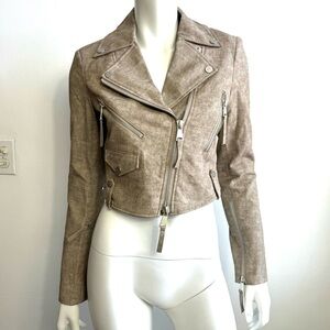 Adroit Atelier Women’s Moto Jacket Size 1 Oatmeal Beige Zip Slim New NWT Crop